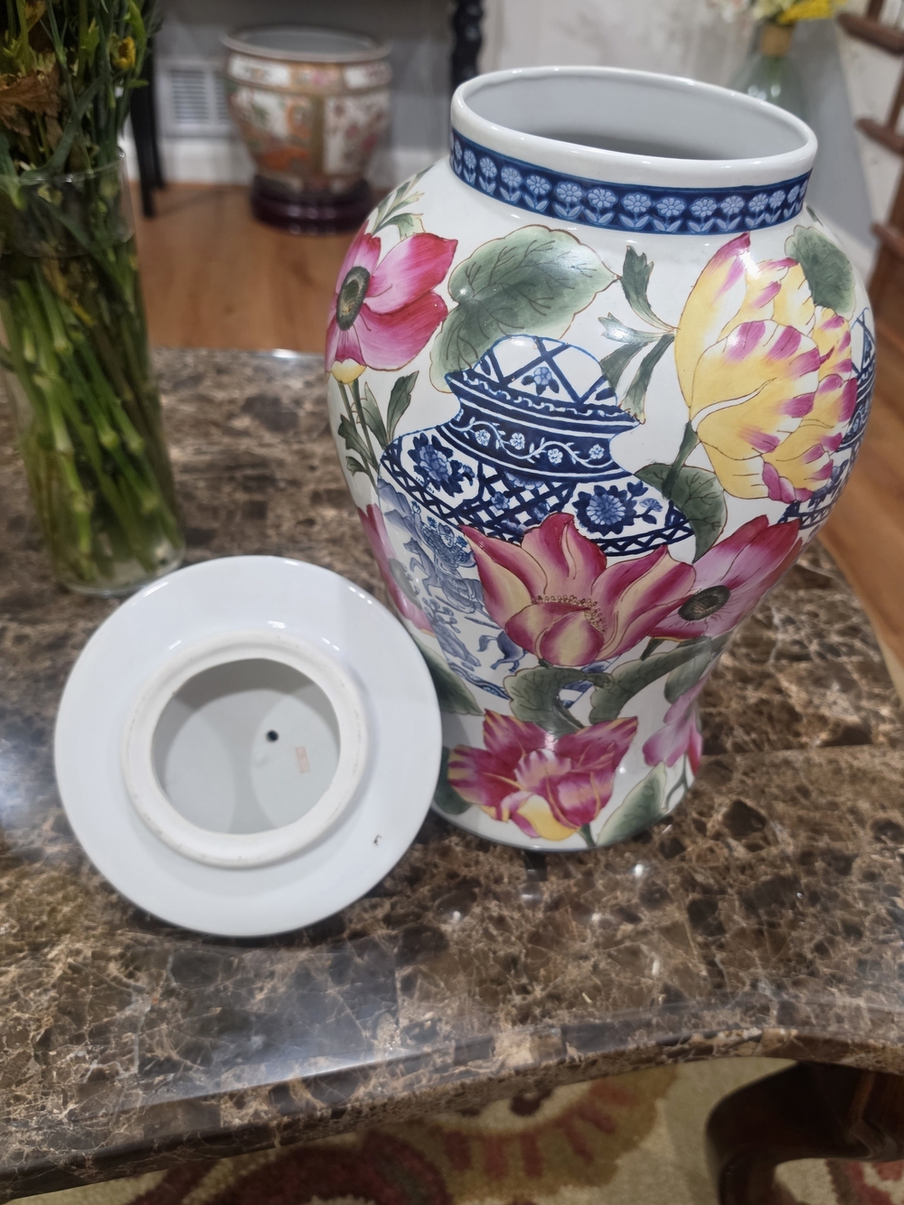 Floral Porcelain Garden Vase in Pink, Yellow & Blue